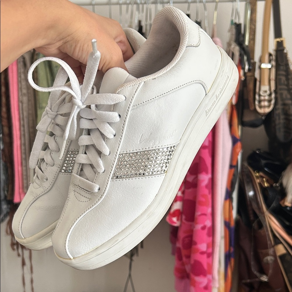 VINTAGE 2006 Baby Phat White Crystal-Trim Lace-Up Sneakers